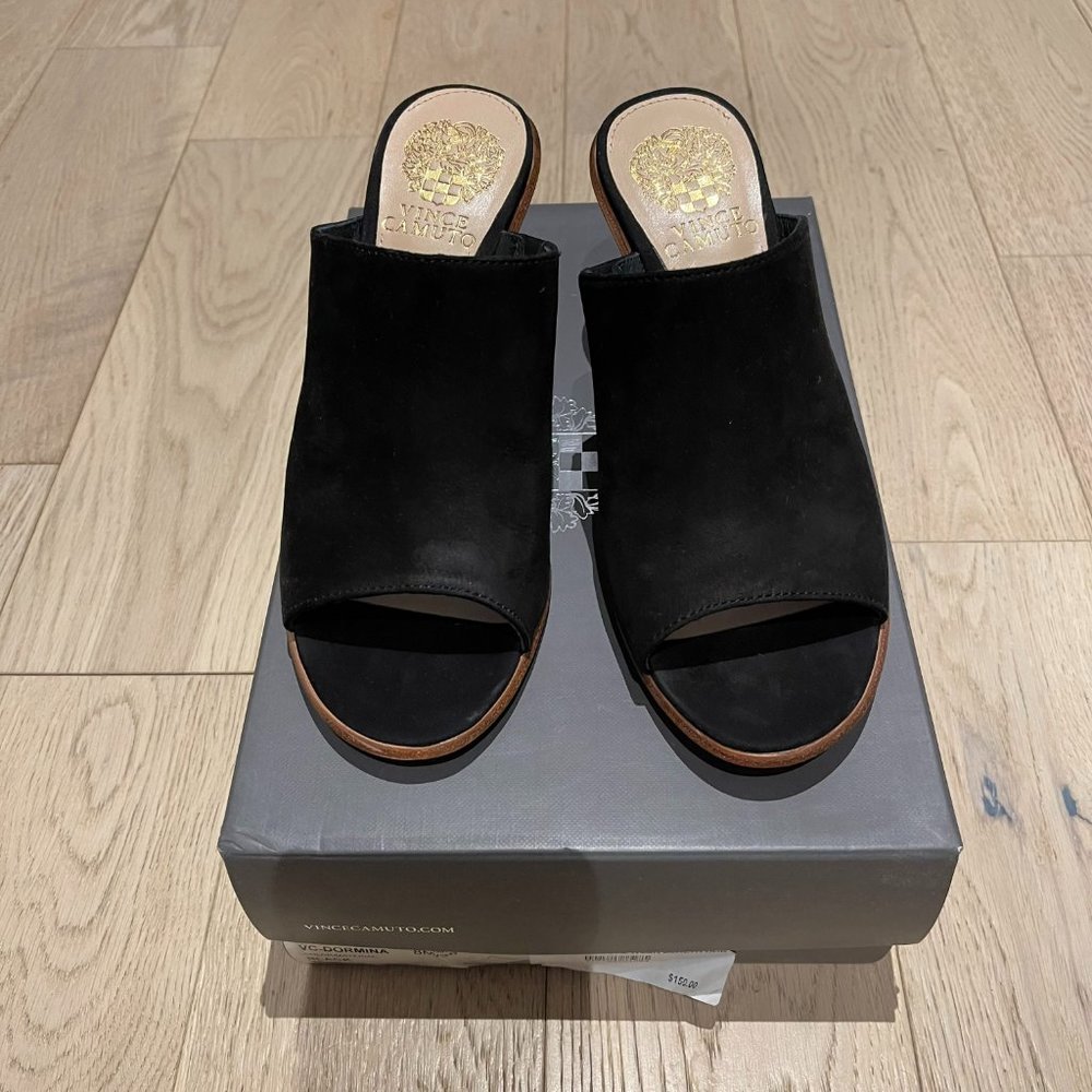 Vince Camuto Black Suede Leather Mules Size 8